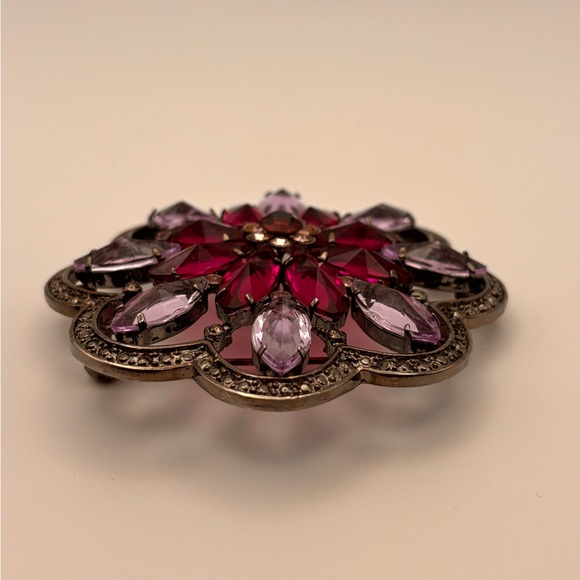 Amethyst & Rhodolite-Style Crystal Flower Statement Brooch - Picture 7 of 14
